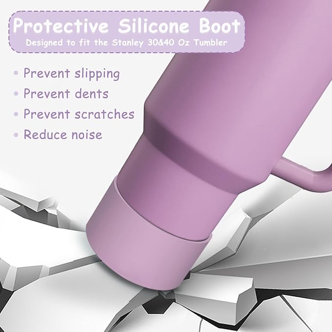 Stanley Cup Accessories Set,Including 2 Pcs 0.4in Straw Cover, 1 Silicone Spill-Proof Stopper Set of 3, 1 Cute Purple Flower Handle Charm, 1 Silicone Boot Fits Stanley 40&30 Oz Tumbler (Lilac)