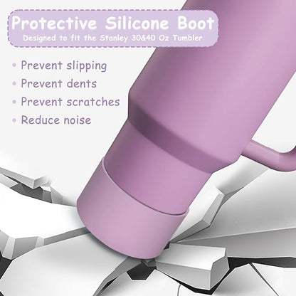 Stanley Cup Accessories Set,Including 2 Pcs 0.4in Straw Cover, 1 Silicone Spill-Proof Stopper Set of 3, 1 Cute Purple Flower Handle Charm, 1 Silicone Boot Fits Stanley 40&30 Oz Tumbler (Lilac)