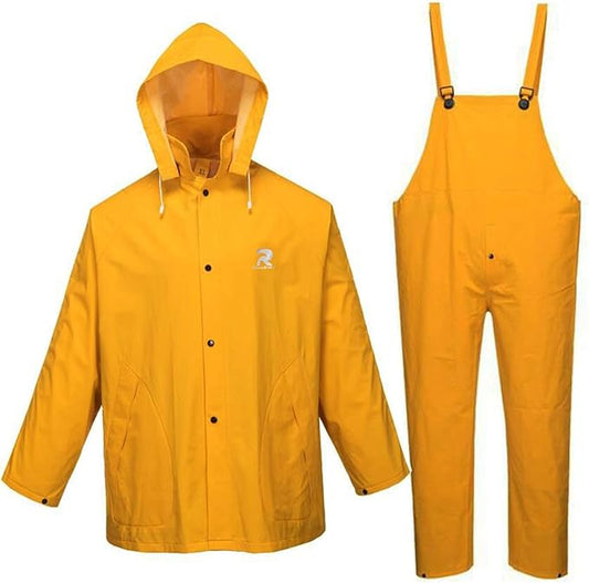 RainRider Rain Suit for Men Women Leathercraft Rain Gear Heavy Duty 3-Piece Commercial Rain Jacket with Bib Pants Overall