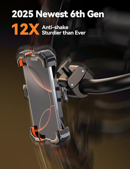 JOYROOM Motorcycle Phone Mount, [1s Auto Lock][100mph Military Anti-Shake] Bike Phone Holder for Bicycle, [10s Quick Install] Handlebar Phone Mount, Compatible with iPhone, Samsung, All Phone, Orange