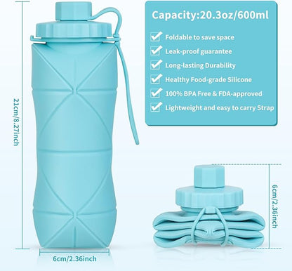 Silicone Collapsible Water Bottles,Lightweight Reusable Leakproof For Traveling Camping Hiking Cycling Sports Outdoor,Foldable Portable Travel Water Bottle 600ML Pink 1Pack.