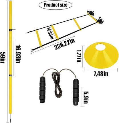 Soccer Agility Training Equipment, 6 Adjustable Soccer Training Agility Poles, 1 Speed Agility Ladder,10 Soccer Agility Cones for Training, 1 Jump Rope + Storage Bag for Youth Soccer Drills
