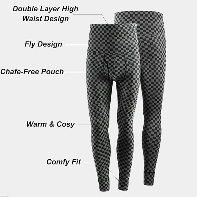 Ouruikia Men's Thermal Underwear Bottoms High Waist Thermal Pants Keep Warm Long Johns Pants