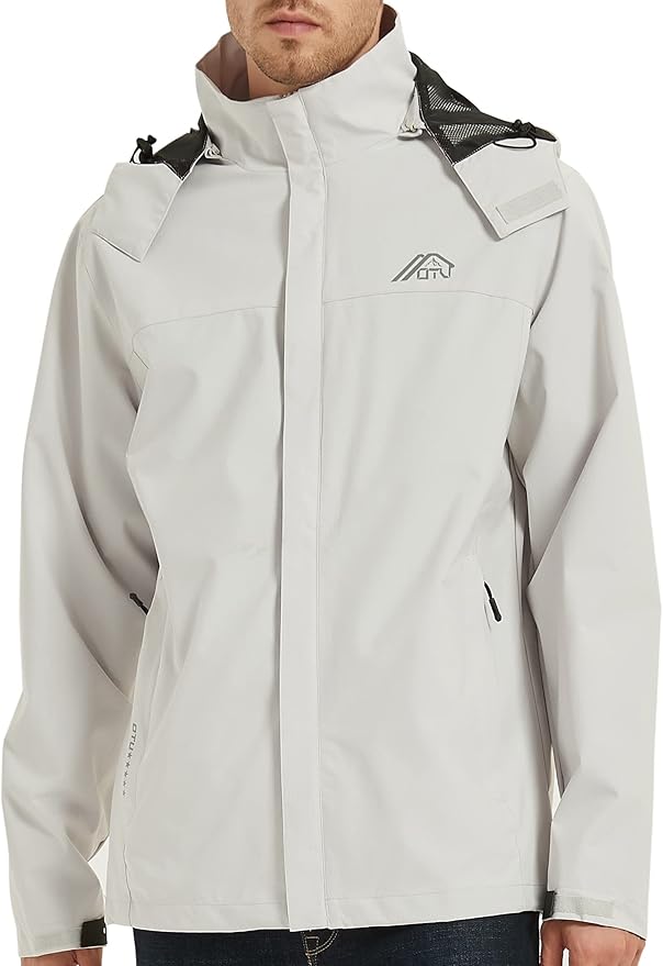 OTU Men's Lightweight Waterproof Hooded Rain Jacket Outdoor Raincoat Shell Jacket for Hiking Travel