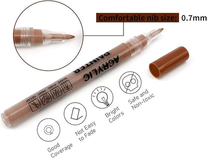 Acrylic Paint Pens Waterproof Markers 6 Brown Permanent Marker Pens Acrylic Pens for Rock Painting Glass Stone Ceramic Metal Fabric Pebble Painting pens Craft Supplies