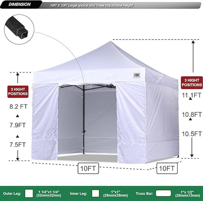 ABCCANOPY Heavy Duty Easy Pop up Canopy Tent with Sidewalls 10x10, White