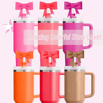 6Pcs Silicone Straw Toppers Covers for Stanley Cups 40/30oz 10mm(0.4in) Purple Dust-Proof Bow Straw Covers Toppers Dark Orange Suitbale for Stanley Cup Accessories Reusable Straws Caps