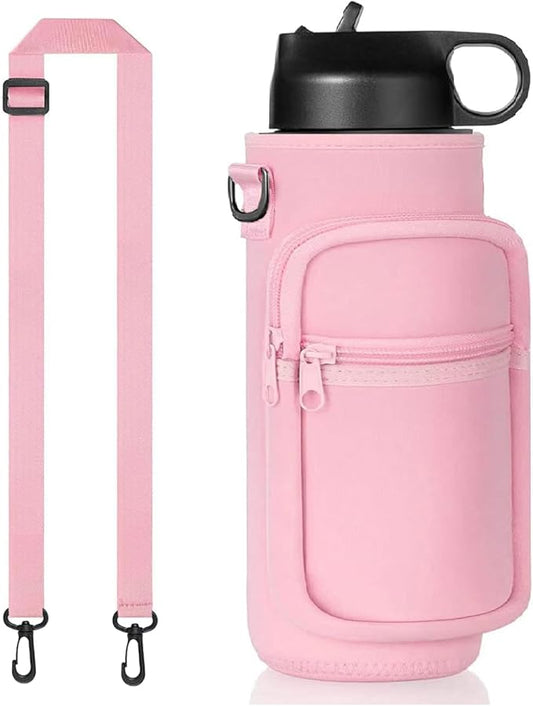 Insulated Water Bottle Holder Sling Bag with Phone Pocket, Adjustable Crossbody Strap for Walking, Hiking, Camping, Fishing