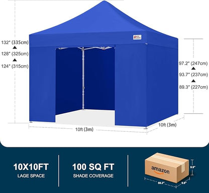 MASTERCANOPY 10x10 Premium Heavy Duty Pop Up Commercial Instant Canopy with Sidewalls(10x10 Blue)