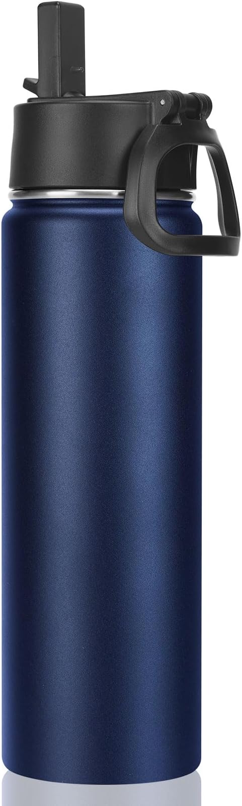 Neihepal 22 oz Insulated Water Bottle with Straw Lid, Double Walled Vacuum Stainless Steel Water Bottles Leak Proof, Wide Mouth (Navy,1 Pack)