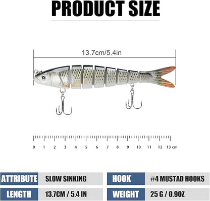 TRUSCEND Easy Catch Swimmax, Magic Noisy Turbulent Wiggling and Vibrating Actions for More Bites, Segmented Swimbait Jointed by Dyneema Strongest Fiber, Lifelike Fishing Lures for Relax Family Fishing