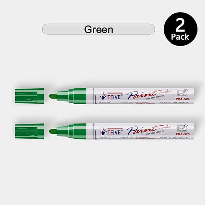 TFIVE Green Permanent Paint Marker Pens - 2 Count Oil Based Marker Pen, Medium Tip, Waterproof & Quick Dry, for Office, Art projects, Rock Painting, Ceramic, Glass, Wood, Plastic, Metal, Canvas