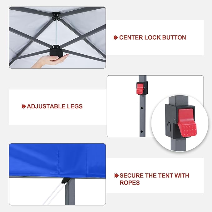 ABCCANOPY 10x10 Pop Up Canopy - Outdoor Patio Portable Canopy Tent Gazebo Heavy Duty for Backyard and Deck with 4 Sandbags and 8 Stakes(Blue, 10x10)