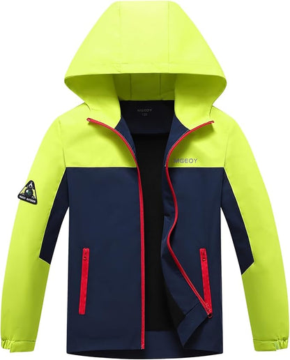 MGEOY Boys Girls Rain Jackets Lightweight Waterproof Hooded Raincoats Windbreakers for Kids 4-14Y