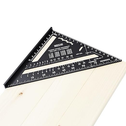 7 inch Rafter Square Triangle Ruler Angle Ruler Aluminum Alloy Double Scale Carpenter Triangle Square Rafter Tool Mensurement Tool for Woodworking and Carpentry