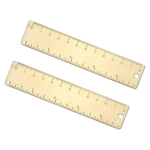 uxcell Metal Straight Ruler 120mm Brass Straight Edge Rule Precision Double Scales Metric Measurement Tool Drawing Measuring Ruler Gold 2 Pcs