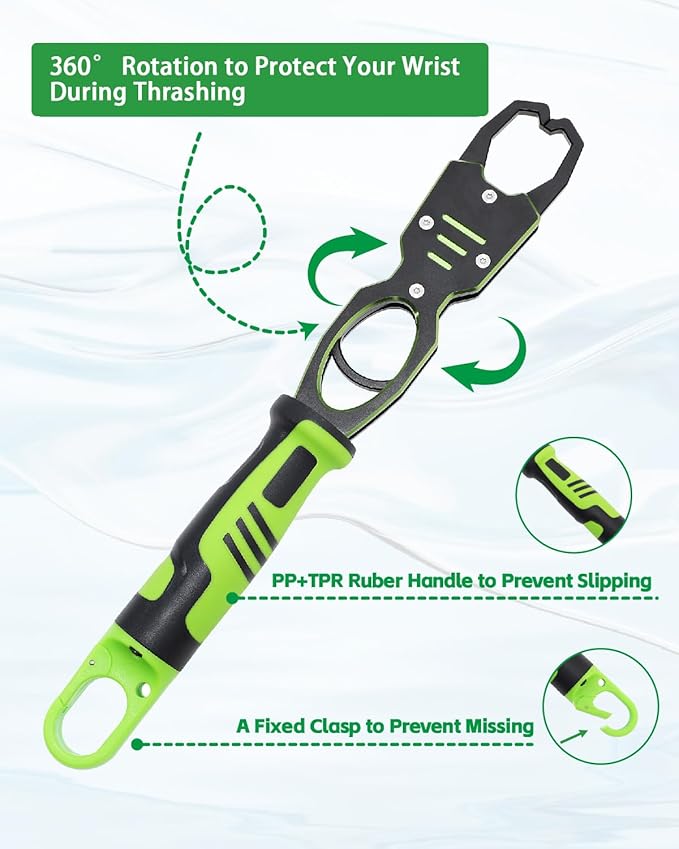 Fish Lip Gripper - 12.4" Aluminum Alloy Fish Grabber, Corrosion-Resistant Fish Holder for Saltwater, Max. 40lbs Scale with Non-retraction Jaws, Fishing Gear