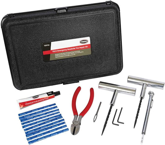 Permacure Emergency Roadside Tire Repair Kit, with Chemical Vulcanizing Fluid and Tools - Includes 10 Nylon-Reinforced, Natural Rubber, Self-Vulcanizing Tire Plugs