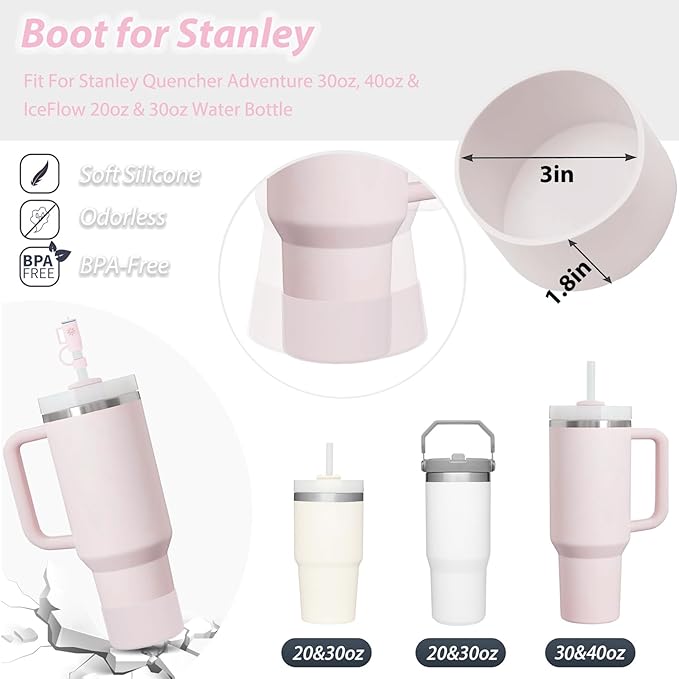 Stanley Cup Accessories Set Including 6 Pcs Silicone Spill Proof Stopper, 2 Pcs Straw Cover Cap for 9-10 mm Straws, 1 Pcs Silicone Boot for Stanley Cup 40oz & 30oz Tumbler (ROSE QUARTZ)