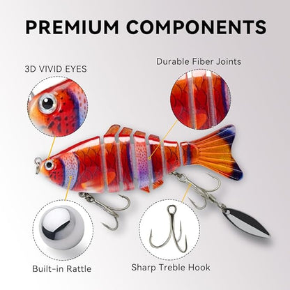 Fishing Lures with Spinner Baits Blades for Topwater, Swimbait for Trout and Bass Slow Sinking, 5pcs Fishing Hard Baits
