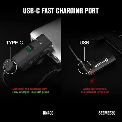 OLIGHT RN 400 LED Bike 400 Lumens Headlight and Seemee 30 C 30 Lm Bicycle Taillight Set, Rechargeable Type-C Waterproof Bike Light Set, Easy to Install for Road Urban Cyclists and Night Riding