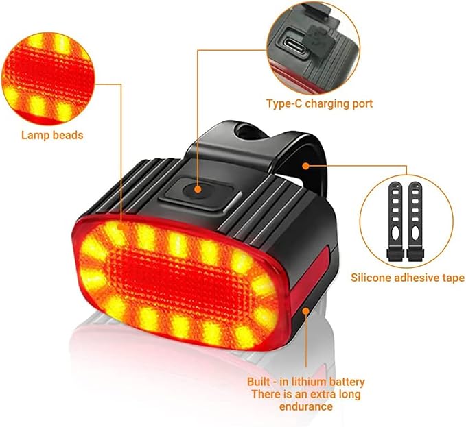 LED Bike Head & Tail Light Set with Rechargeable Functionality High Visibility LED Light Set for Night Rides Lamp