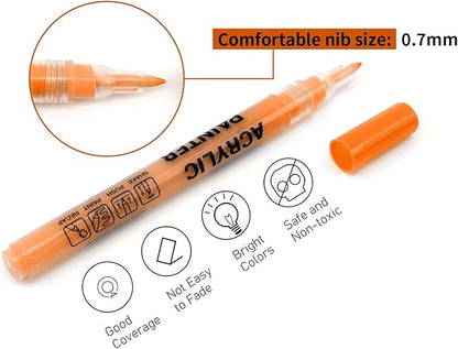 Acrylic Paint Pens Waterproof Markers 6 Orange Permanent Marker Pens Acrylic Pens for Rock Painting Glass Stone Ceramic Metal Fabric Pebble Painting pens Craft Supplies
