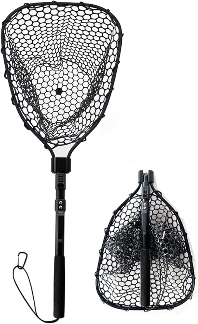 STONESTAR Fishing Net with Handle, Foldable Extendable Fish Net Aluminum Alloy Landing Net, Lightweight Strong Telescoping Handle Fishing Gear 20LBS Max Load, Fish-Friendly for Catch and Kayak