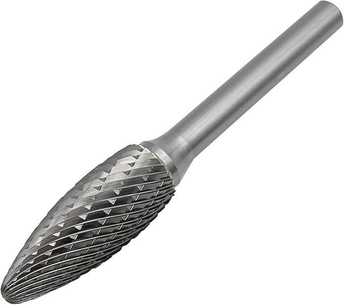 SH-5 Tungsten Carbide Burr Rotary File Flame Shape Double Cut (1/2” Cutter Dia X 1-1/4”Cutter Length) with 1/4'' Shank Dia by LU&MN