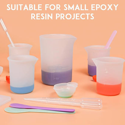 Silicone Resin Measuring Cups Tool Kit, Non-Stick Silicone Cups for Epoxy Resin, Reusable 250&100ml Silicone Mixing Cups with Stir Sticks, Pipettes, Epoxy Resin Supplies, Molds, Jewelry Making