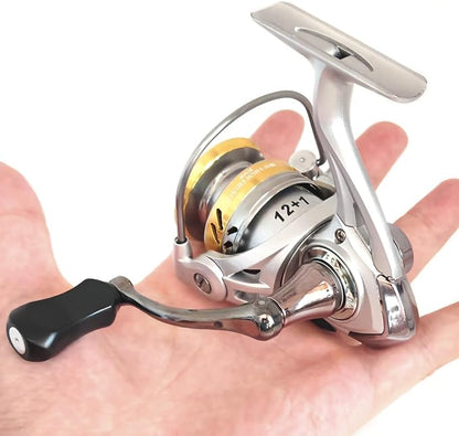 Compact Small Spinning Reels, 5.2:1 Gear Ratio, Ultra Smooth Powerful, CNC Aluminum Spool, 12+1 BB Light Weight for Ice, and Freshwater All Season Fishing