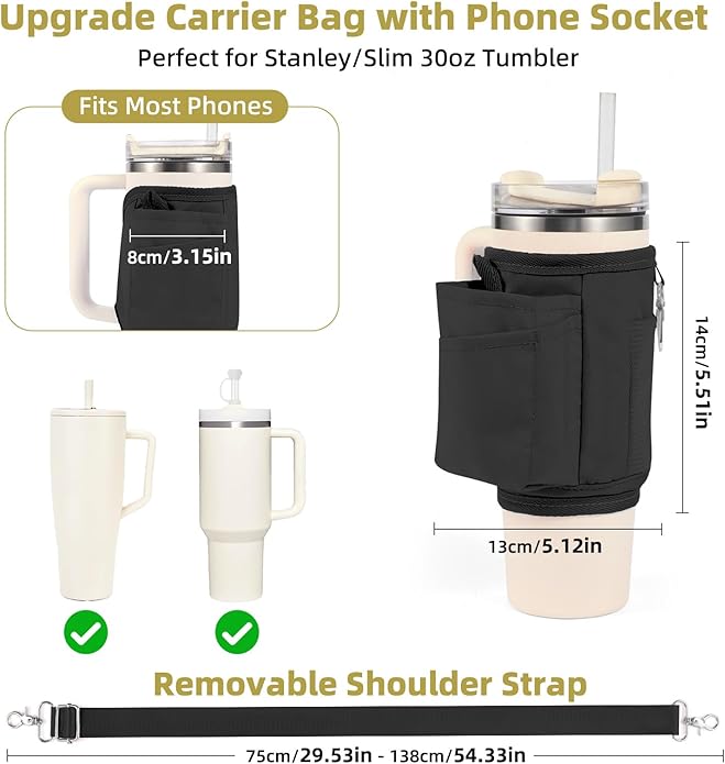 All Day Quencher Carry All for Stanley 40/30 oz Tumbler, Crossbody Bag with Phone Holder & Strap, Water Bottle Carrier Bag