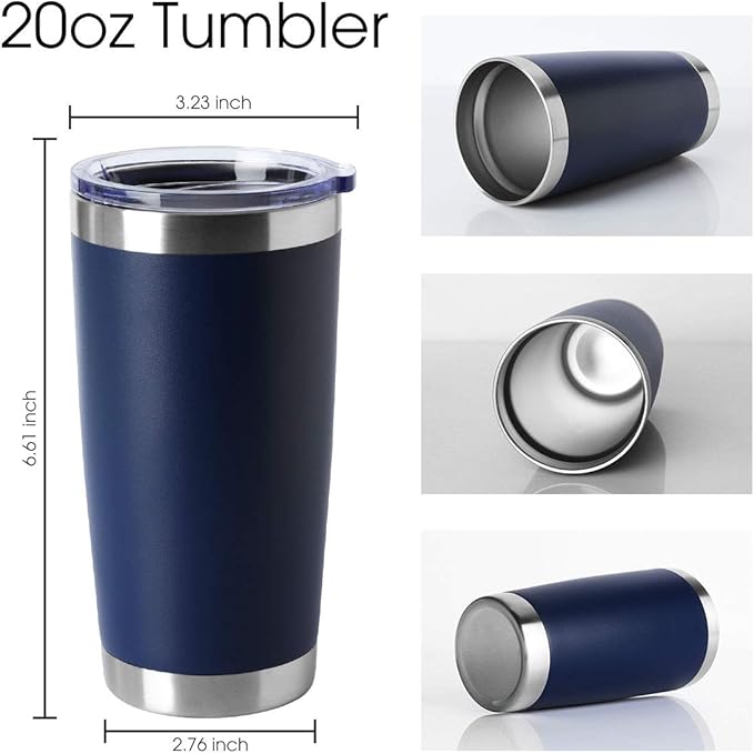 HASLE OUTFITTERS 20oz Tumblers Bulk Stainless Steel Cup with Lid Double Wall Vacuum Insulated Coffee Mug for Cold & Hot Drinks 1 Pack, Navy