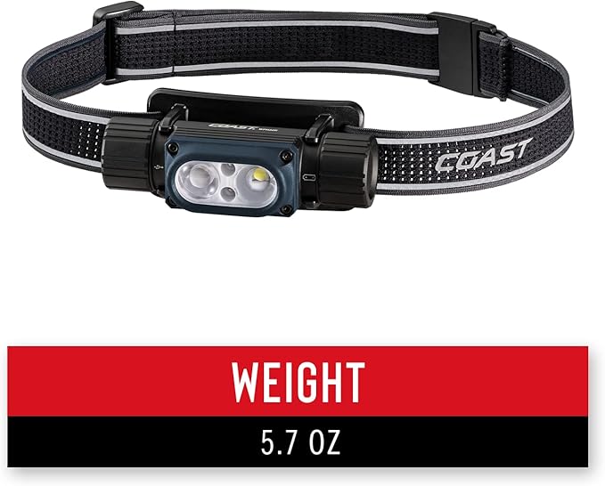 Coast WPH30R 1000 Lumen Waterproof Ultra Bright IP68 USB Rechargeable-Dual Power Headlamp, 5 Modes with Spot and Flood Beams, Blue/Black