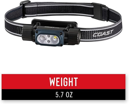 Coast WPH30R 1000 Lumen Waterproof Ultra Bright IP68 USB Rechargeable-Dual Power Headlamp, 5 Modes with Spot and Flood Beams, Blue/Black