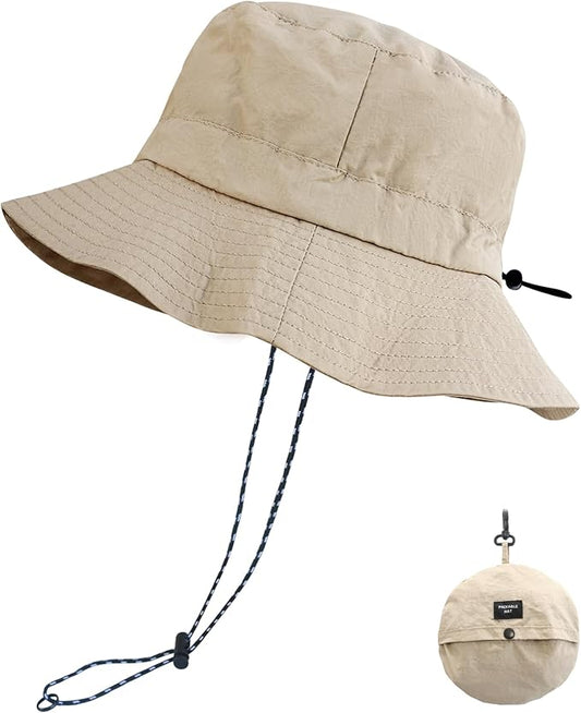 PFFY Quick Dry Waterproof Packable Bucket Hat for Women Men Outdoor Sun Hats with Detachable Chin Strap