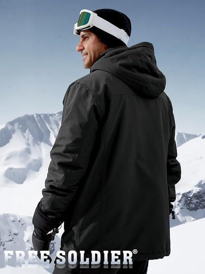FREE SOLDIER Men's Waterproof Ski Jacket Fleece Lined Warm Winter Snow Coat with Hood Fully Taped Seams