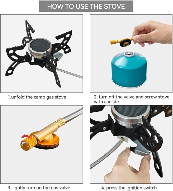 REDSUN FD1 Portable Infrared Backpacking Stove with Foldable 4-Leg Support, Windproof Butane Camping Burner for Hiking, Outdoor Survival Gear and Man's Gift