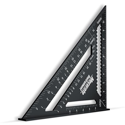 Mecurate 12 Inch Heavy-Duty Aluminum Alloy Triangle Rafter Square, Durable Carpenter's Layout Tool with Easy-to-Read Scales for Angle Measurement, Marking & Cutting Guide