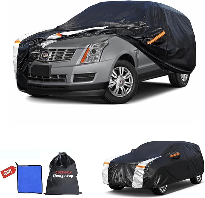Cadillac SRX Car Cover 100% Waterproof All Weather, Gift with Towel, 10 Layers SUV Car Cover Custom Fit 2003-2016 Cadillac SRX, Full Exterior Car Covers Rain Sun UV Protection with Door Zipper.