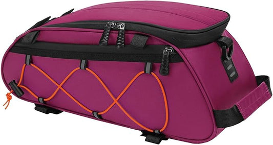 MOSISO Bike Rack Bag with 2 Removable Panniers, Waterproof Bike Trunk Cooler Storage Handbag Insulated Bicycle Rear Seat Pouch, Bicycle Storage Saddle Shoulder Bag Cycling Luggage Pouch, Rose Red