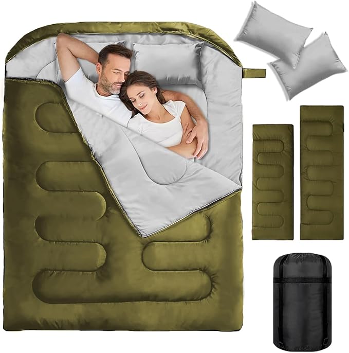 Double Sleeping Bags for Adults, 2 Person Camping Sleeping Bag for Cold & Warm Weather
