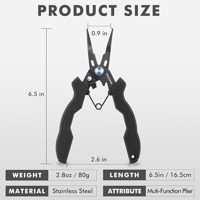 TRUSCEND Lockable Handy Fishing Pliers with Innovative Ergonomic Handle, Saltwater Corrosion Resistant Teflon Coated Fishing Tool, Multi-Function Fishing Gear with Mo-V Cutter