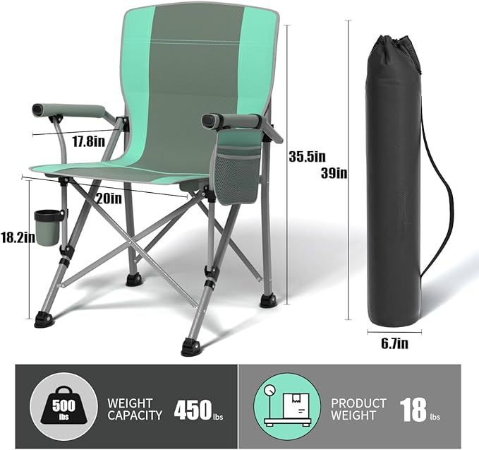 Oversized Camping Chair for Adults Heavy Duty,Heavy Duty Lawn Chair with Side Pockets，Outdoor Camping, Fishing, Beach,Hiking Foldable Camping Chair