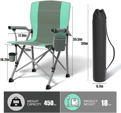 Oversized Camping Chair for Adults Heavy Duty,Heavy Duty Lawn Chair with Side Pockets，Outdoor Camping, Fishing, Beach,Hiking Foldable Camping Chair