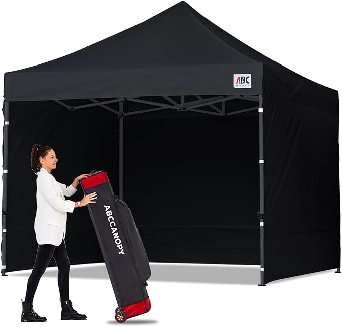 ABCCANOPY Heavy Duty Easy Pop up Canopy Tent with Sidewalls 10x10, Dull Black