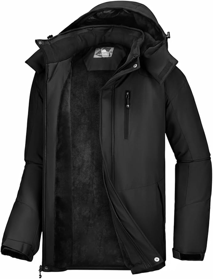 CAMELSPORTS Mens Winter Jacket Waterproof Warm Snow Ski Jackets Faux Fur Fleece Rain Coats with Removable Hood