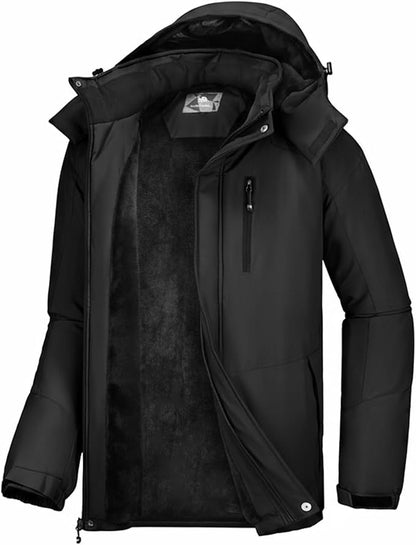 CAMELSPORTS Mens Winter Jacket Waterproof Warm Snow Ski Jackets Faux Fur Fleece Rain Coats with Removable Hood
