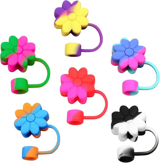 6PCS Tie-Dye Silicone Straw Covers Toppers for Stanley Cups 30&40 Oz Tumbler Accessories Flower Straw Caps Colorful Dust-Proof Reusable Straws Tips Protectors for Stanley Cup 10mm 0.4in Straws