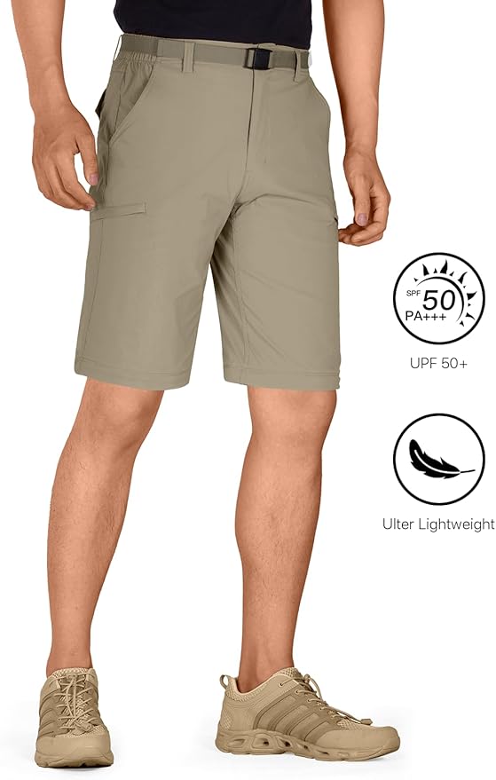 FREE SOLDIER Men's Outdoor Convertible Hiking Pants with Belt Lightweight Quick Dry Tactical Cargo Pants Nylon Spandex